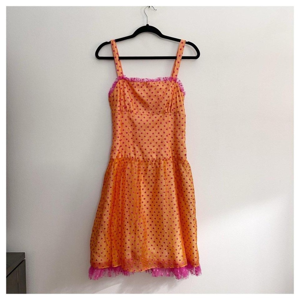 NWT‎ Sara Campbell Orange/pink spaghetti strap silk dress with tule size 8